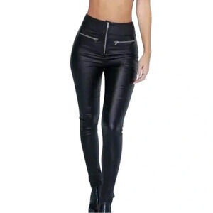 NWOT PRINCESS POLLY Faux leather black skinny pants High Waist Zippers Size 2